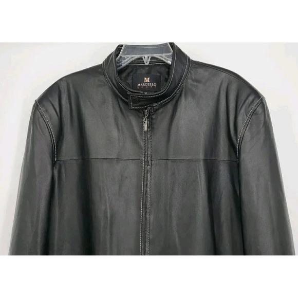 MARCELLO SPORT Mens XLarge Black Lined Leather Coat Zip SUPER SOFT LEATHER - Picture 2 of 12